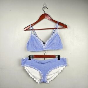 J.‎ CREW Gingham Print Scalloped Bikini Bathing Suit Blue White Womens Size XL